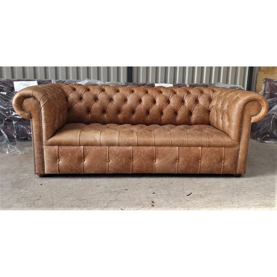 Chesterfield Cracked Tan Button Seat